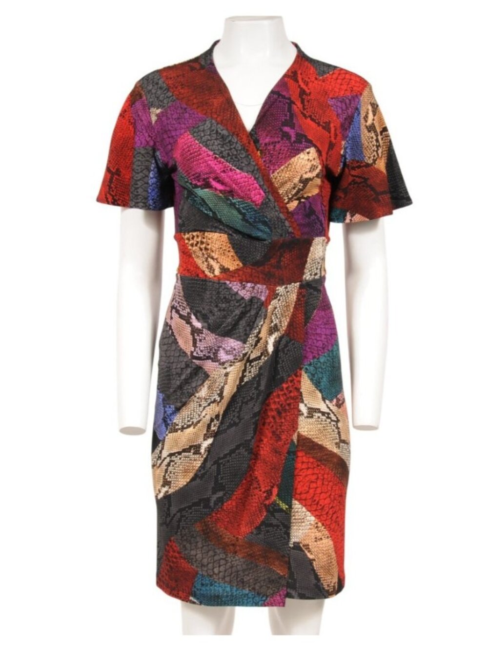 Just Cavalli Womens Snakeprint Wrap Belt Dress Size IT 40 Viscose Red Ran Brown